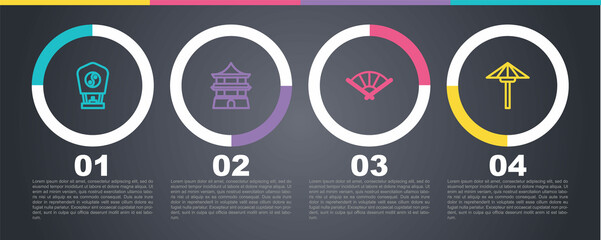 Poster - Set line Chinese paper lantern, house, or japanese folding fan and Japanese umbrella from the sun. Business infographic template. Vector