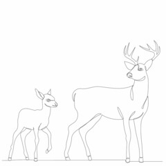 Wall Mural - one continuous line drawing of a deer and a fawn