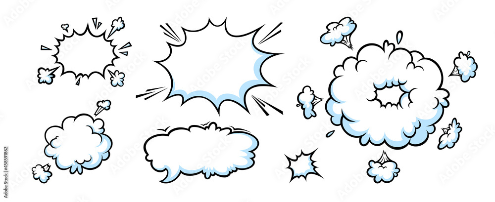 Comic booms and bangs. Blast and burst clouds for surprising and ...