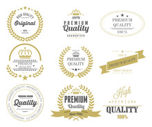 Vintage Premium Badge. Luxury High Quality Best Choice Labels Or Logos For Stamps Vector Collection Template. Illustration Of Premium Quality Label, Guarantee Badge Sticker