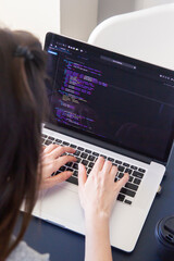 Wall Mural - a programmer coding on a laptop in the workplace