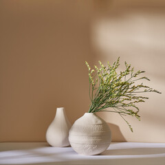 Sticker - Sea-lavender in a white ceramic vase against a beige wall