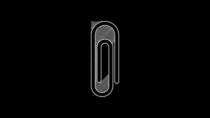 Poster - White line Paper clip icon isolated on black background. 4K Video motion graphic animation