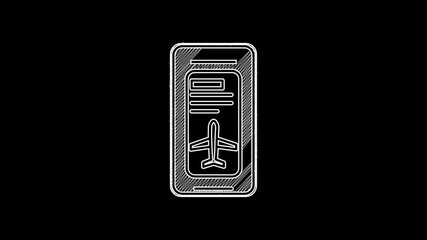 Sticker - White line Smartphone with electronic boarding pass airline ticket icon isolated on black background. Passenger plane mobile ticket for web and app. 4K Video motion graphic animation