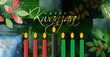 Happy Kwanzaa script brush stroke and leaves graphic background