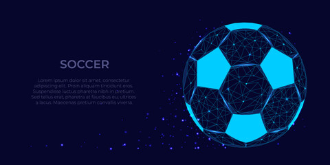 abstract soccer ball on blue horizontal background. Vector illustration