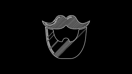 Canvas Print - White line Mustache and beard icon isolated on black background. Barbershop symbol. Facial hair style. 4K Video motion graphic animation