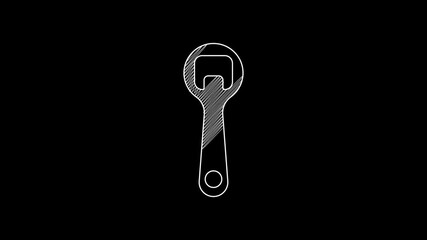 Poster - White line Bottle opener icon isolated on black background. 4K Video motion graphic animation