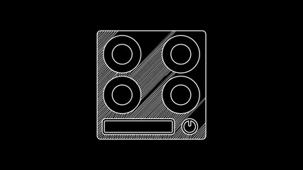 Canvas Print - White line Gas stove icon isolated on black background. Cooktop sign. Hob with four circle burners. 4K Video motion graphic animation