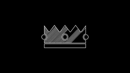 Poster - White line Crown icon isolated on black background. 4K Video motion graphic animation