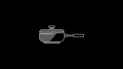 Sticker - White line Frying pan icon isolated on black background. Fry or roast food symbol. 4K Video motion graphic animation