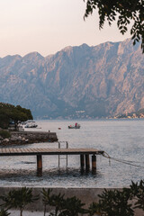 Wall Mural - View of the natural scenery in Kotor Bay area at sunset in summer, touristic famous destination in Montenegro, Eastern Europe