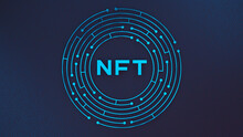 NFT Crypto Art Background. Modern Technologies, Non Fungible Token Concept. Digital Artwork And Blockchain. 3d Rendering Image.