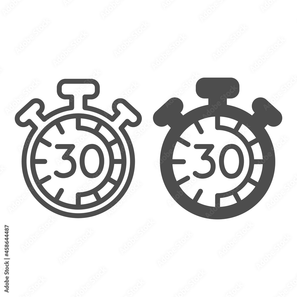 Stopwatch with buttons, 30 seconds, timer, chronometer line and solid ...