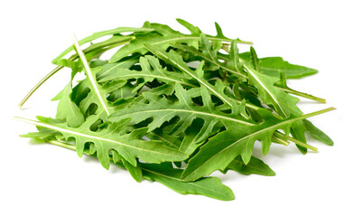 Wall Mural - a pile of fresh rocket leaves isolated on white background