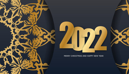 2022 holiday greeting card Merry christmas in black with abstract gold ornament