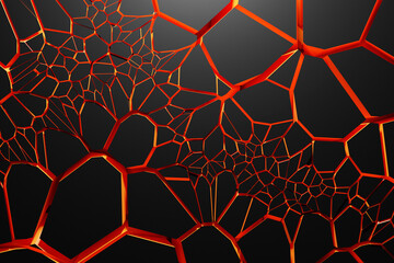 3d illustration of rows of  orange polygones. Parallelogram pattern. Technology geometry  background