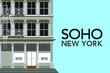 Building with a cast iron facade typical of the Soho district region of southern Manhattan Island in New York. Fire escape and shop window. Space for text. EPS vector illustration.