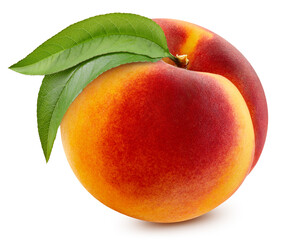 Wall Mural - One peach fruits isolated on white background. Isolated peach. Peach with clipping path