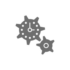 Sticker - Clock with gears, tech time grey icon.