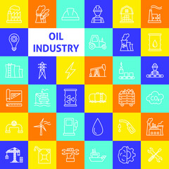 Poster - Oil Industry Line Icons. Vector Thin Outline Petrol Symbols.