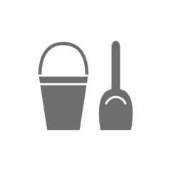 Sticker - Childrens bucket with spatula grey icon. Isolated on white background