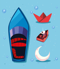 Poster - boat with icon set