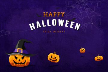 Wall Mural - Happy Halloween Jack O'Lantern elements on purple background vector