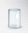 Glass cylinder. Empty transparent glass cylinder isolated on transparent background. Exhibit transparent display box. Realistic vector .