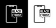 © teracreonte - Logotipo con texto Black Friday en burbuja de habla en smartphone en fondo negro y fondo blanco