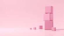 Pink Cubes On A Pink Background. 3d Render Illustration.
