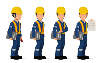 Wall Mural - Set of industrial worker with the document file on white background