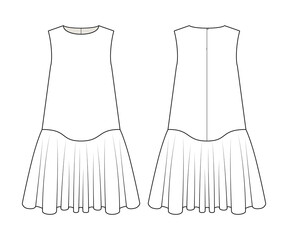 Wall Mural - Fashion technical drawing of a-line sleeveless dress