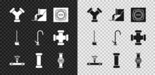 Set Industry Metallic Pipe, Wastewater, Manhole Sewer Cover, And Valve, Water Meter, Mop And Tap Icon. Vector