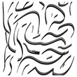 © Faizun - Black paint brush strokes vector seamless pattern. Hand drawn curved and wavy lines with grunge circles. brush scribbles decorative texture. Messy doodles, bold curvy lines illustration.