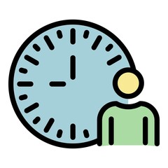 Sticker - Man and analog clock icon. Outline man and analog clock vector icon color flat isolated