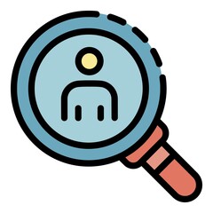 Sticker - Man under magnifying glass icon. Outline man under magnifying glass vector icon color flat isolated