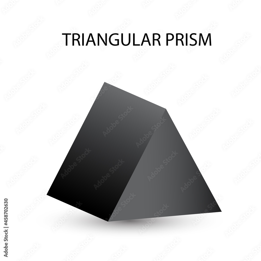 Black triangular prism with gradients and shadow for game, icon, package design, logo, mobile, ui, web, education. 3D triangular prism on a white background. Geometric figures for your design.