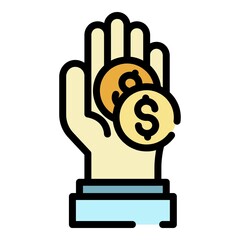 Wall Mural - Hand keep dollar coin icon. Outline hand keep dollar coin vector icon color flat isolated