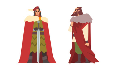 Poster - Medieval Nobleman in Mantle with Sword Vector Set