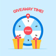 Giveaway time with wheel spinner door prize vector illustration for online social media poster competition design