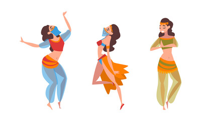 Canvas Print - Beautiful Eastern Woman Dancing Belly Dance Vector Set