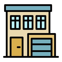 Sticker - House with garage icon. Outline house with garage vector icon color flat isolated
