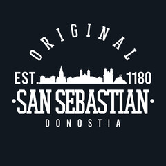 Sticker - Donostia-San Sebastian, Gipuzkoa, Spain Skyline Original. A Logotype Sports College and University Style. Illustration Design Vector City.