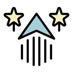 Sticker - Up arrow and stars icon. Outline up arrow and stars vector icon color flat isolated