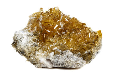 Macro mineral stone baryte crystals, Barite on a white background