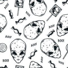 Wall Mural - Halloween night monochrome seamless pattern