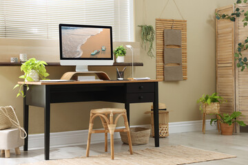 Canvas Print - Light room interior with comfortable workplace near window