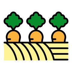 Sticker - Carrots in farm garden icon. Outline carrots in farm garden vector icon color flat isolated