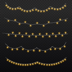 Wall Mural - christmas golden light garland, led neon lamp.